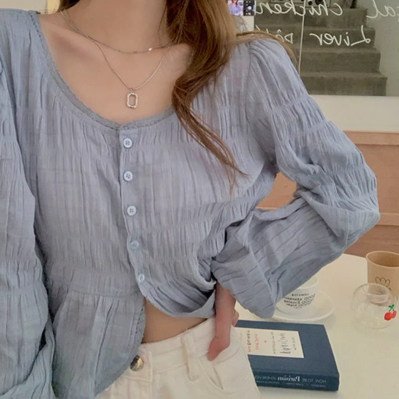 Folds Shirts Women Long Sleeve French Style Gentle Sweet Loose Vintage Sunscreen Tops Leisure Single Breasted Girl Blusas Chic
Folds Shirts Women Long Sleeve French Style Gentle Sweet Loose Vintage Sunscreen Tops Leisure Single Breasted Girl Blusas Chic