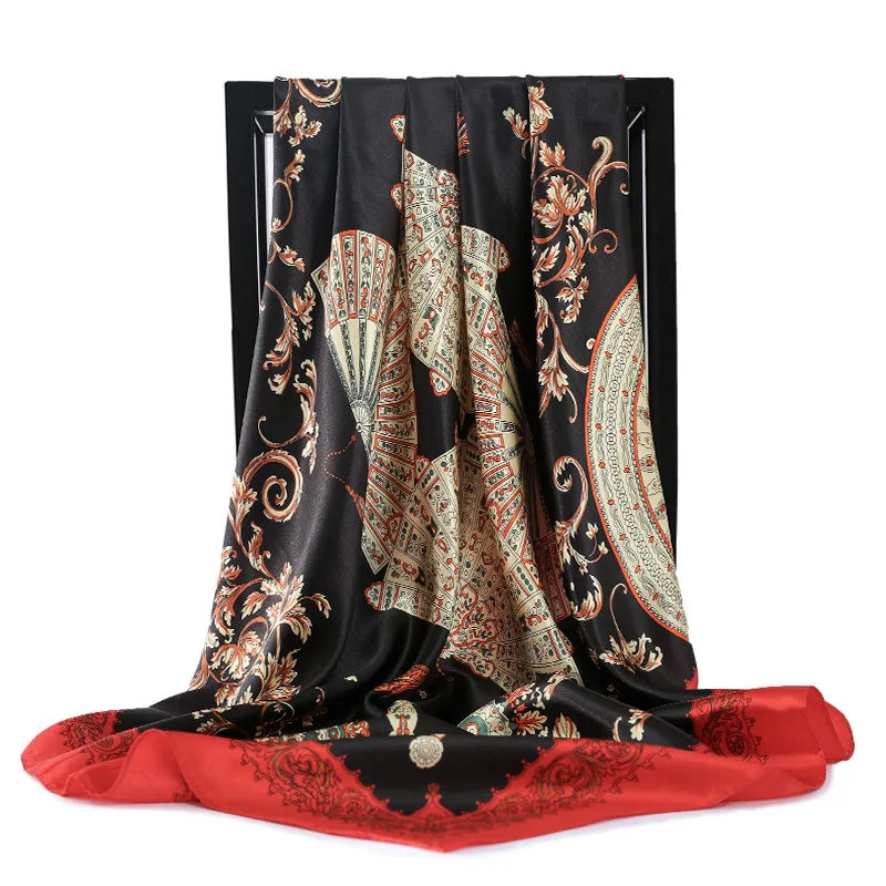 

2021 Весенняя мода шарф для волос для женщин Цветочный принт шелковый атлас Хиджаб Платки женские 90X90CM Квадратные платки шейный платок шарфы