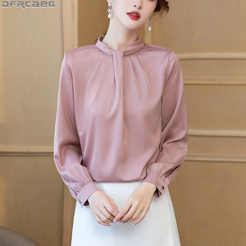 New High Quality Long Sleeve Women Tops Elegant OL Korean Silk Satin Shirts Female Stand Collar Basic Blouse Women Pink Red Blue
New High Quality Long Sleeve Women Tops Elegant OL Korean Silk Satin Shirts Female Stand Collar Basic Blouse Women Pink Red Blue