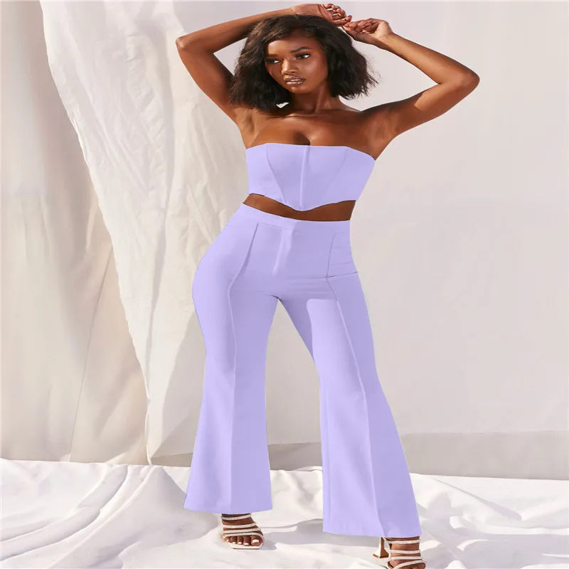 Women Solid Off Shoudler Clothes Strapless Tube Top Skinny Tops High Waist Flared Pants Elegant Office Lady 2Pcs Set Streetwear
Women Solid Off Shoudler Clothes Strapless Tube Top Skinny Tops High Waist Flared Pants Elegant Office Lady 2Pcs Set Streetwear