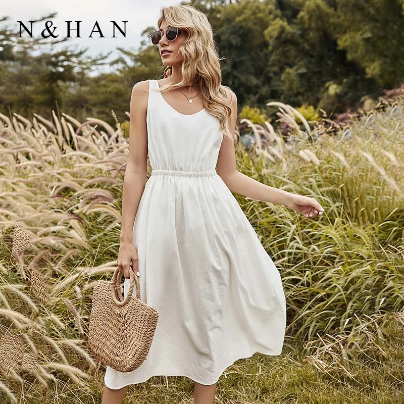 White Spring Summer Dress Women Elegant Cotton A Line O-Neck Elastic Waist Sleeveless Dresses for Women Causal Ladies Clothes
White Spring Summer Dress Women Elegant Cotton A Line O-Neck Elastic Waist Sleeveless Dresses for Women Causal Ladies Clothes