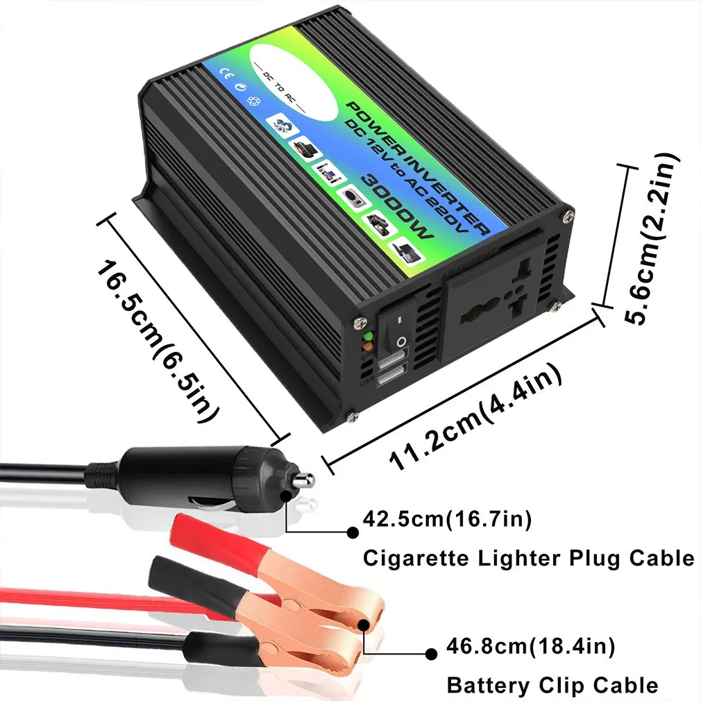 3000W 12V to 220V/110V Car Power Inverter Converter Charger Adapter Dual USB Voltage Transformer Modified Sine Wave Dropship
3000W 12V to 220V/110V Car Power Inverter Converter Charger Adapter Dual USB Voltage Transformer Modified Sine Wave Dropship