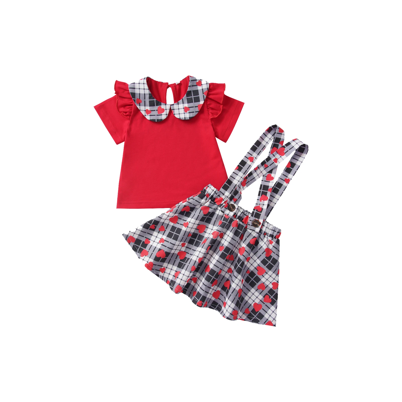 Children's Clothes Baby Girl's Set Heart Print Round Neck Short Sleeve Tops and Plaid Suspender Skirt 2-PCS Suit Birthday Party
Children's Clothes Baby Girl's Set Heart Print Round Neck Short Sleeve Tops and Plaid Suspender Skirt 2-PCS Suit Birthday Party