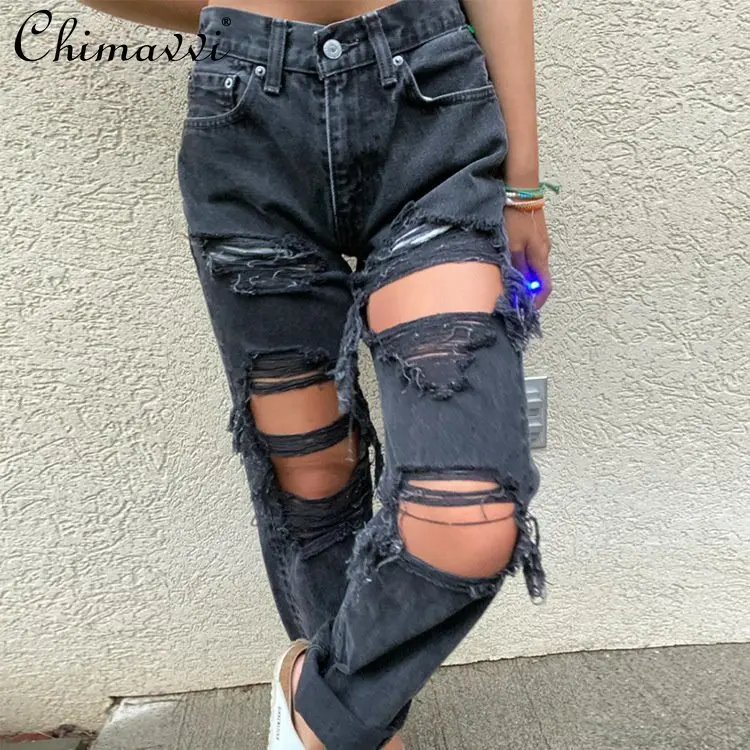 Ladies Jeans Ripped Holes Thin Boyfriend Jeans Women's High Fashion Ripped Blue Gray Pants Female Oversized Denim Pants
Ladies Jeans Ripped Holes Thin Boyfriend Jeans Women's High Fashion Ripped Blue Gray Pants Female Oversized Denim Pants