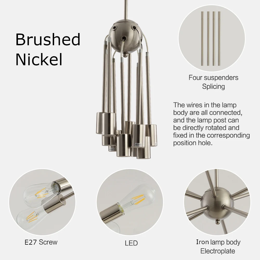 Sputnik Chandeliers lighting flush mount light fixtures rustic bar lamps dining room modern decor Brushed Nickel Gold Black tube
Sputnik Chandeliers lighting flush mount light fixtures rustic bar lamps dining room modern decor Brushed Nickel Gold Black tube