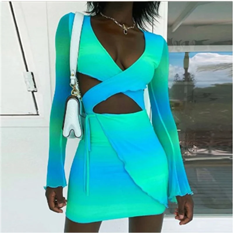 Sexy Tie Dye Bodycon Mini Dress Women Hollow Out Long Sleeve Mesh Skinny Club Outfits Summer 2021 Beach Party Sundress
Sexy Tie Dye Bodycon Mini Dress Women Hollow Out Long Sleeve Mesh Skinny Club Outfits Summer 2021 Beach Party Sundress