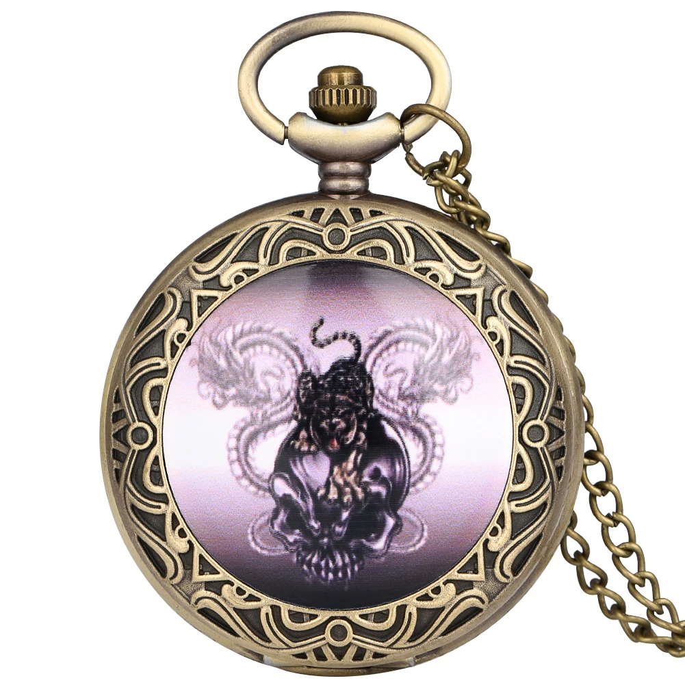 Quartz Pocket Watch Vintage Tiger Dragon Design Steampunk Skull Necklace Watch Bronze Cool Pendant Clock Gifts for Men Women
Quartz Pocket Watch Vintage Tiger Dragon Design Steampunk Skull Necklace Watch Bronze Cool Pendant Clock Gifts for Men Women