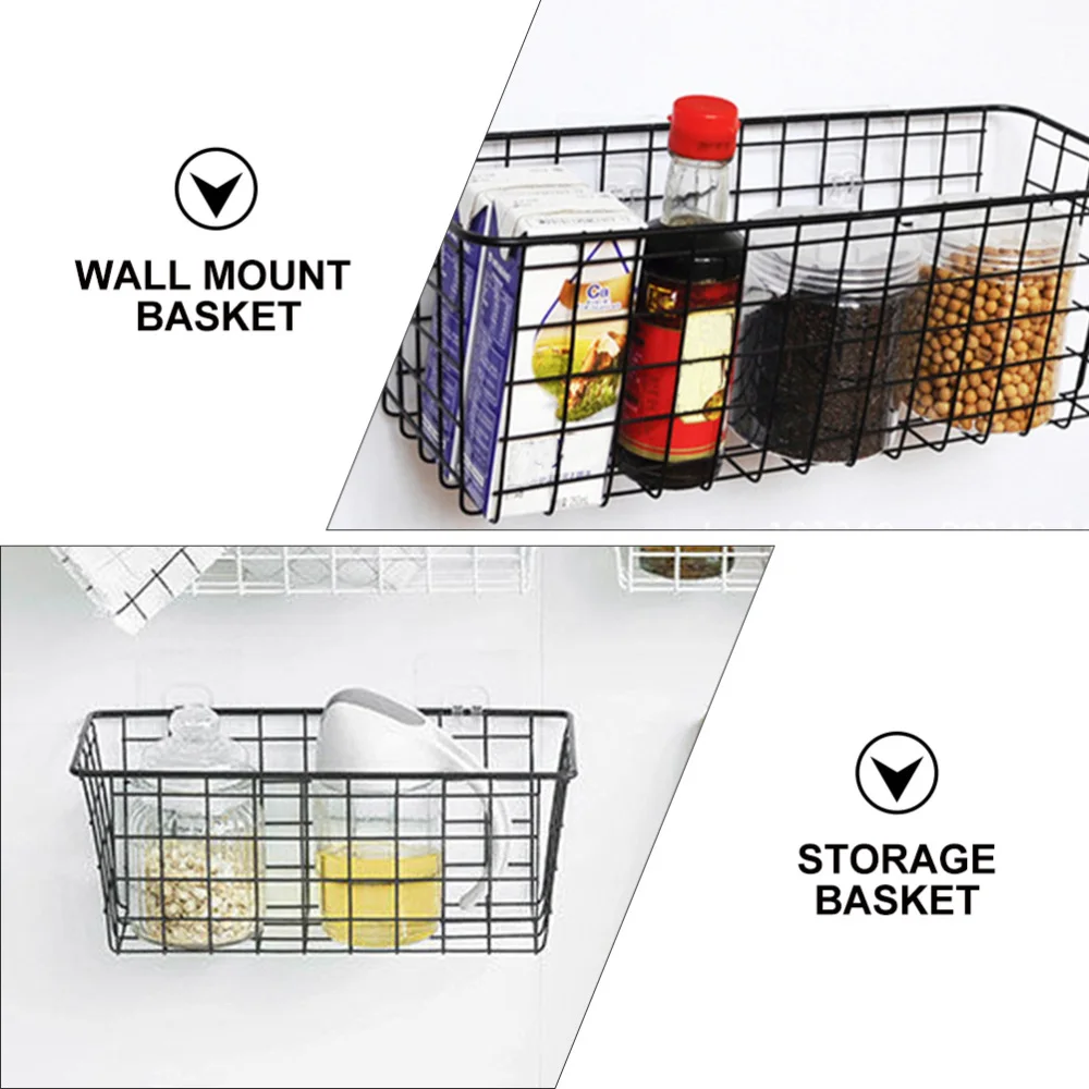 2pcs Iron Storage Baskets Iron Storage Holders for Kitchen Home (Black)
