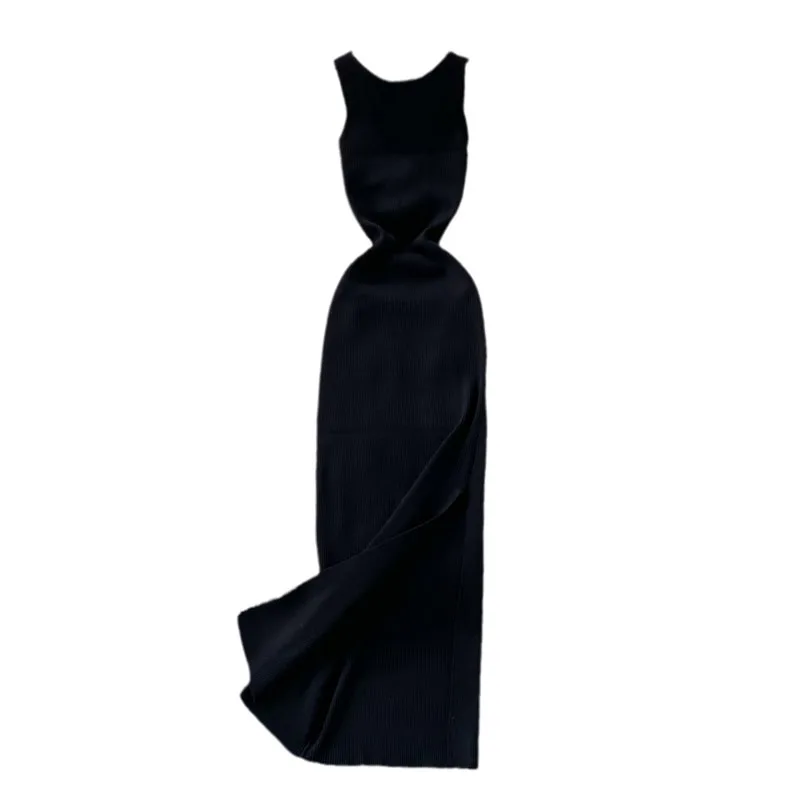 2021 Summer New Solid O-Neck Sleeveless Elastic Waist Wrap Hip Women Sexy Long Knitted Split Dress Backless Back Hollow Out Robe 
2021 Summer New Solid O-Neck Sleeveless Elastic Waist Wrap Hip Women Sexy Long Knitted Split Dress Backless Back Hollow Out Robe