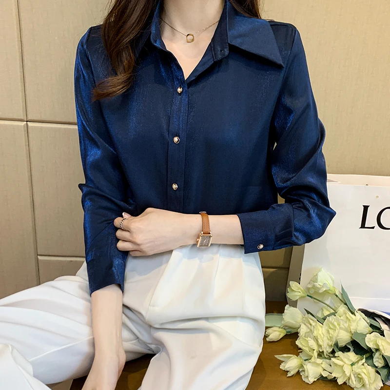 COIGARSAM Full Sleeve Shirt Womens tops New Spring Chiffon Lurex Turn-down Collar Women shirts Navy Yellow 8391
COIGARSAM Full Sleeve Shirt Womens tops New Spring Chiffon Lurex Turn-down Collar Women shirts Navy Yellow 8391