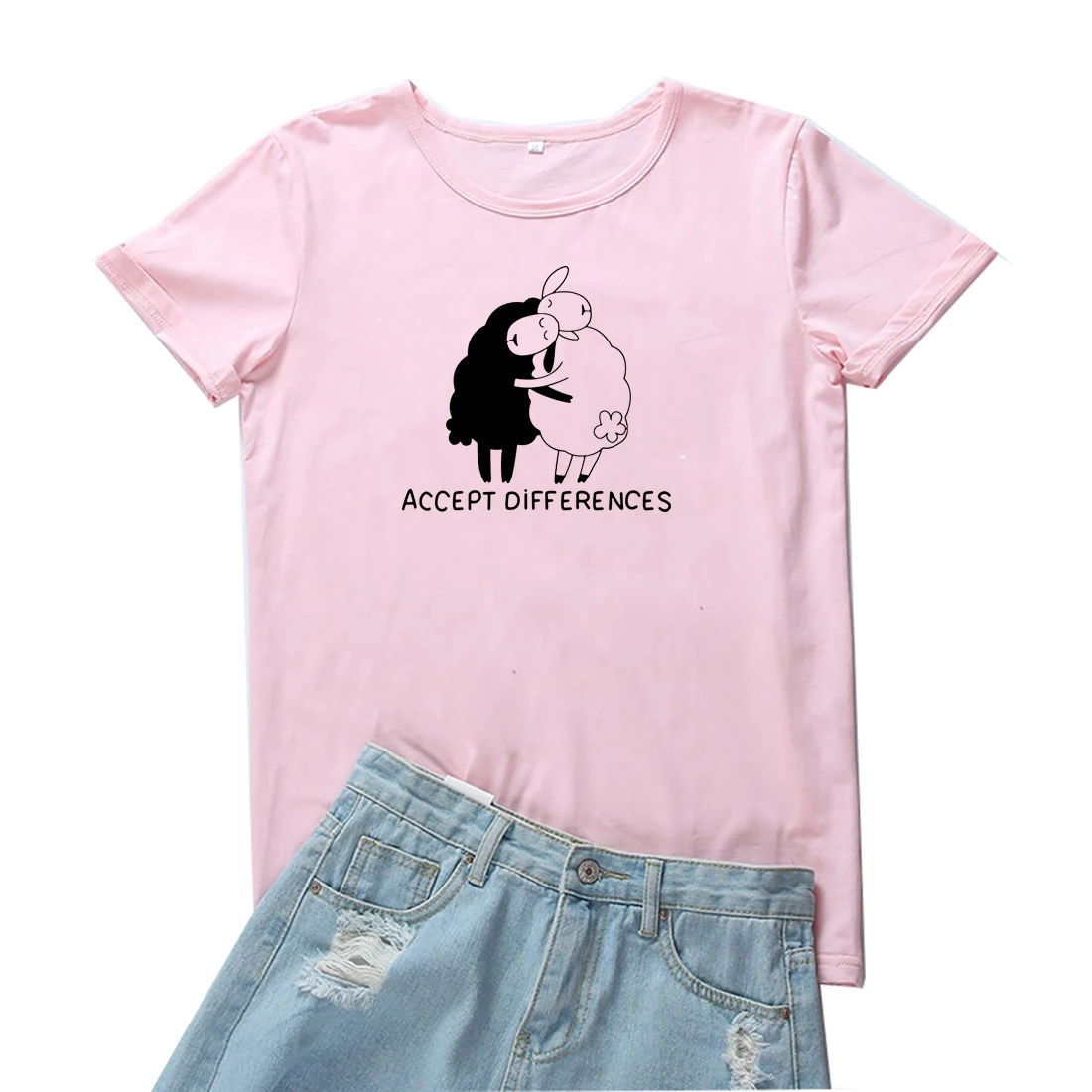 Accept Differences Women Tshirt Funny Black White Sheep Graphic Tee Women Fashion Casual Personalized Tops Camiseta Mujer
Accept Differences Women Tshirt Funny Black White Sheep Graphic Tee Women Fashion Casual Personalized Tops Camiseta Mujer