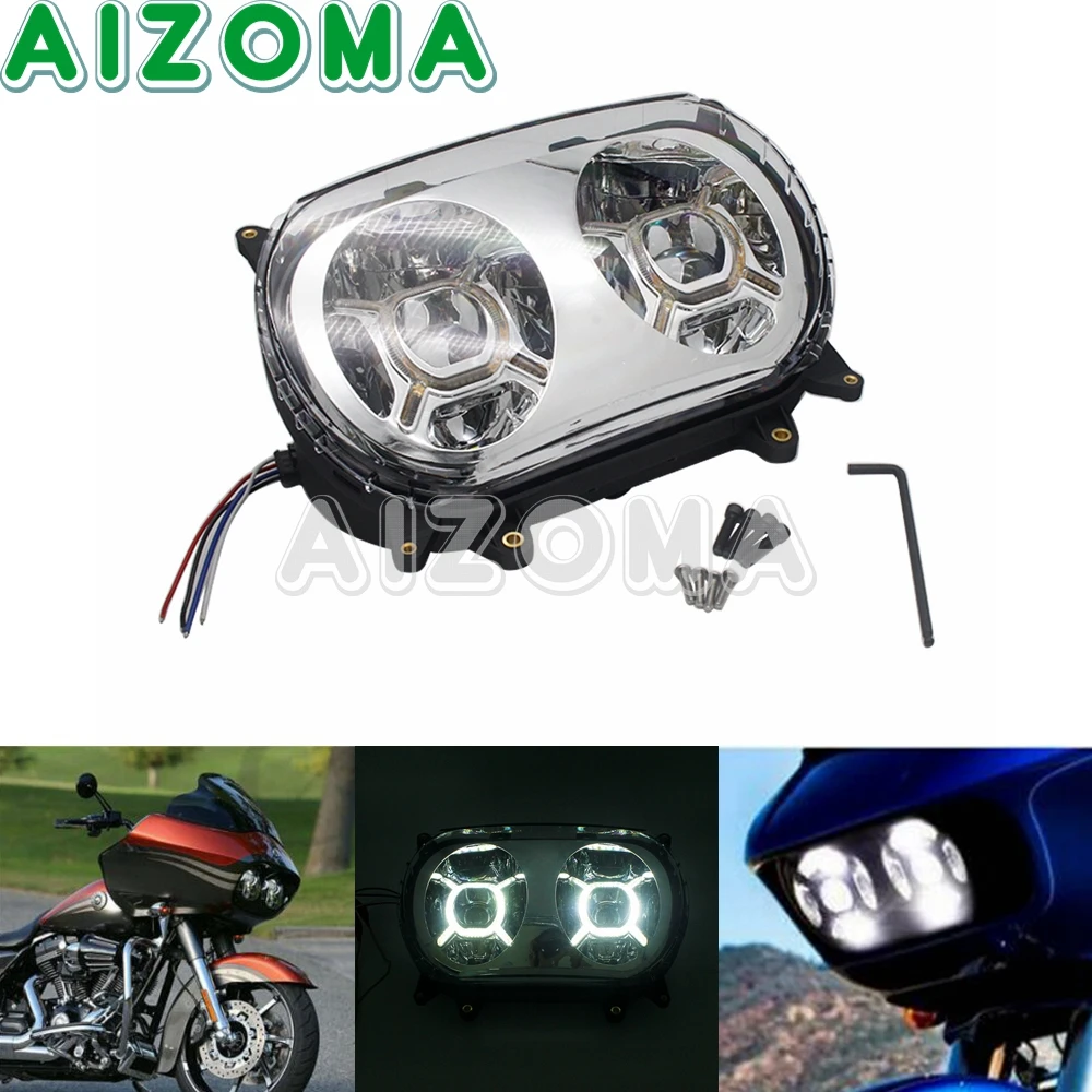 Chrome Dual Motorcycle LED Headlight Headlamp 12V E-Mark DRL High/Low Beam Front Head Light For Harley Road Glide 2015 2016-Up
Chrome Dual Motorcycle LED Headlight Headlamp 12V E-Mark DRL High/Low Beam Front Head Light For Harley Road Glide 2015 2016-Up