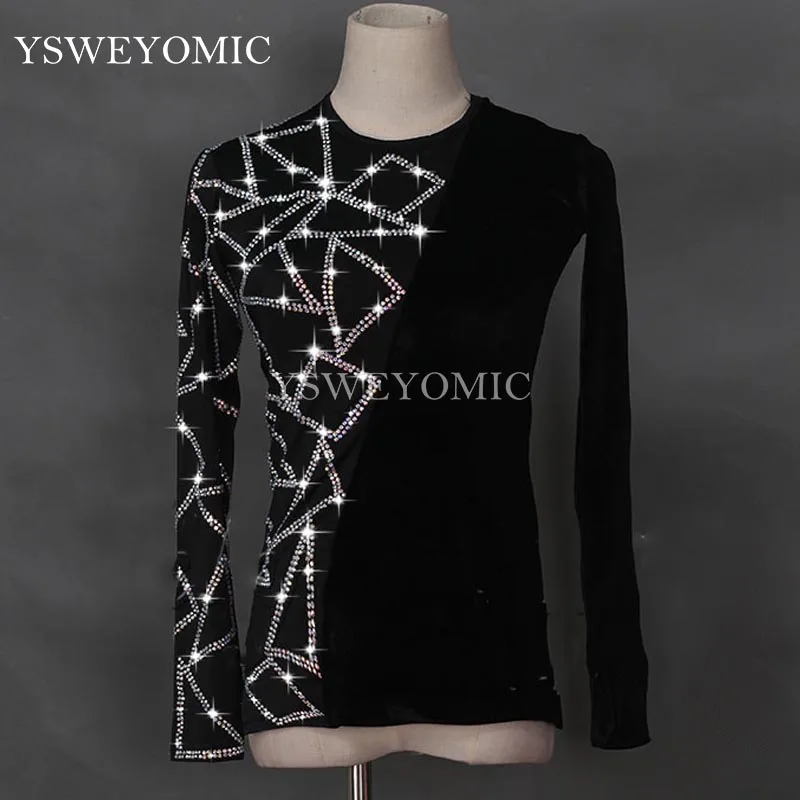 Black Latin Dance Shirts Men Flamenco Long Sleeve Round Neck Rhinestones Salsa Latin Dance Tops Ballroom Shirt Performance Wear
Black Latin Dance Shirts Men Flamenco Long Sleeve Round Neck Rhinestones Salsa Latin Dance Tops Ballroom Shirt Performance Wear