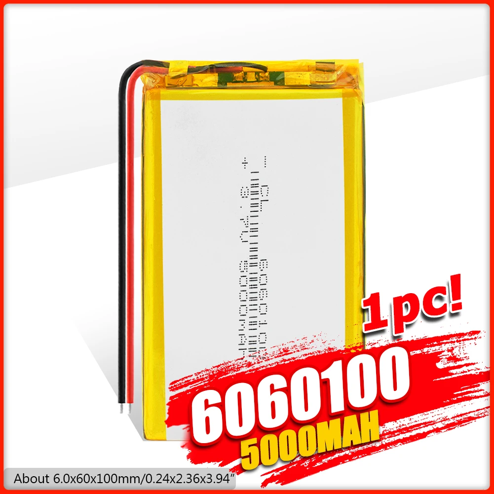 3.7V 5000mAh 6060100 Polymer Lithium LiPo Rechargeable Battery For MP4 GPS PSP DVD PAD e-book tablet pc power bank Laptop mobile
3.7V 5000mAh 6060100 Polymer Lithium LiPo Rechargeable Battery For MP4 GPS PSP DVD PAD e-book tablet pc power bank Laptop mobile