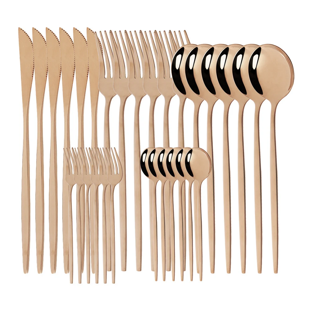 30PCS Rose Gold Mordern Tableware Set Furit Fork Spoon Knife Kitchen Flatware Cutlery Set Stainless Steel Dinnerware Dinner Set
30PCS Rose Gold Mordern Tableware Set Furit Fork Spoon Knife Kitchen Flatware Cutlery Set Stainless Steel Dinnerware Dinner Set