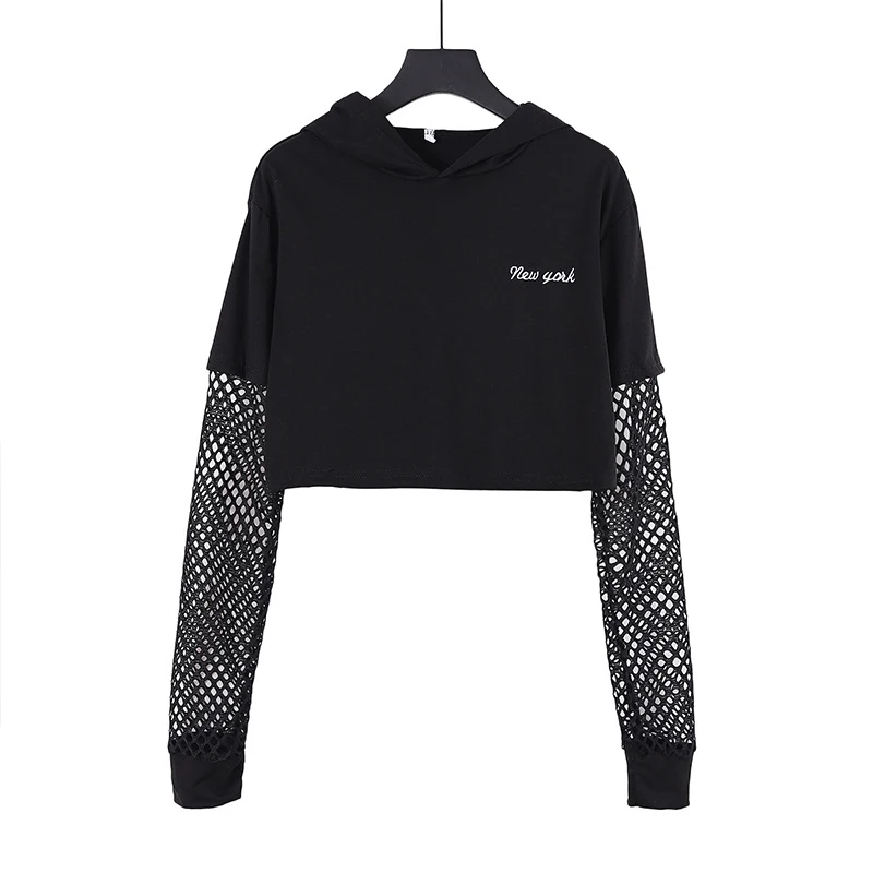 Neatie kiddie Black Letter Embroidery Women Short Hoodies Mesh Patchwork Sleeve Crop Sweatshirt Streetwear Harajuku Hoodies
Neatie kiddie Black Letter Embroidery Women Short Hoodies Mesh Patchwork Sleeve Crop Sweatshirt Streetwear Harajuku Hoodies