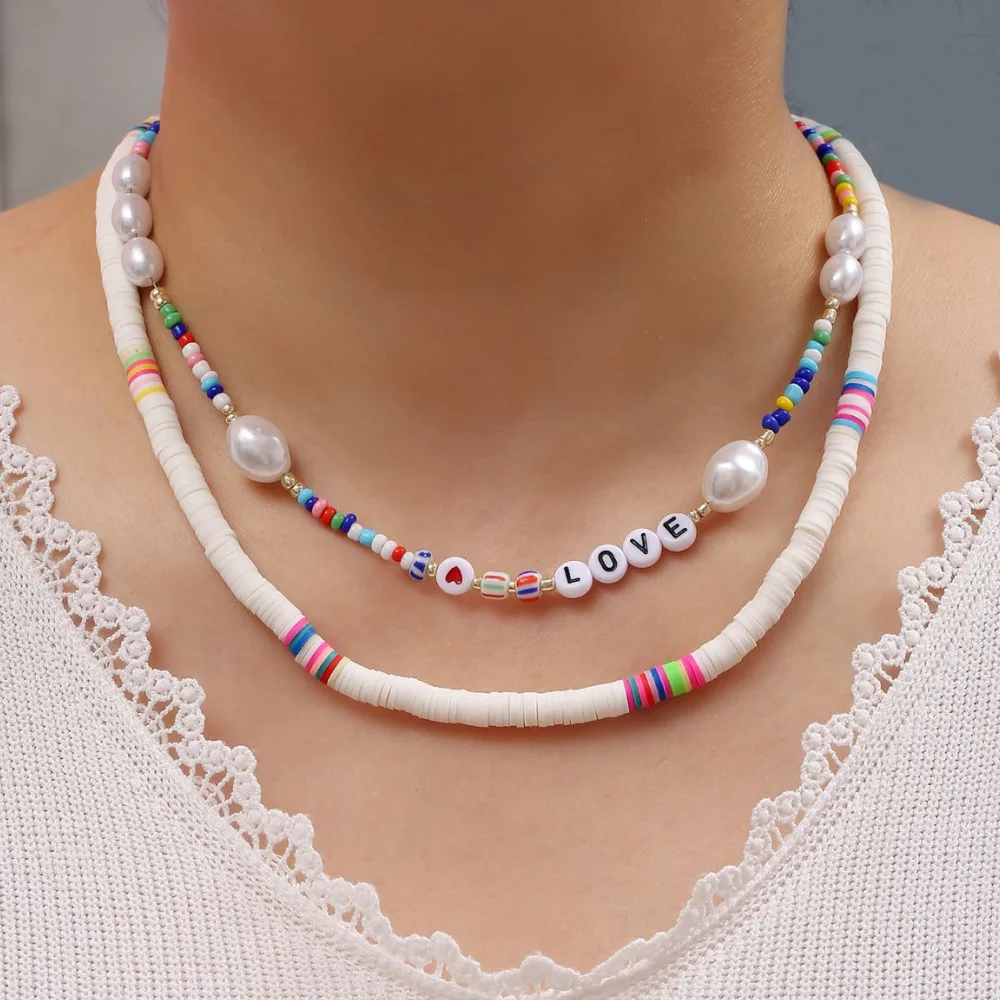 2pcs/set Vintage Bohemian Colorful Polymerclay Bead Pear Short Necklace for Women Letter Love Girl Gift Clavicle Chain Jewelry
2pcs/set Vintage Bohemian Colorful Polymerclay Bead Pear Short Necklace for Women Letter Love Girl Gift Clavicle Chain Jewelry