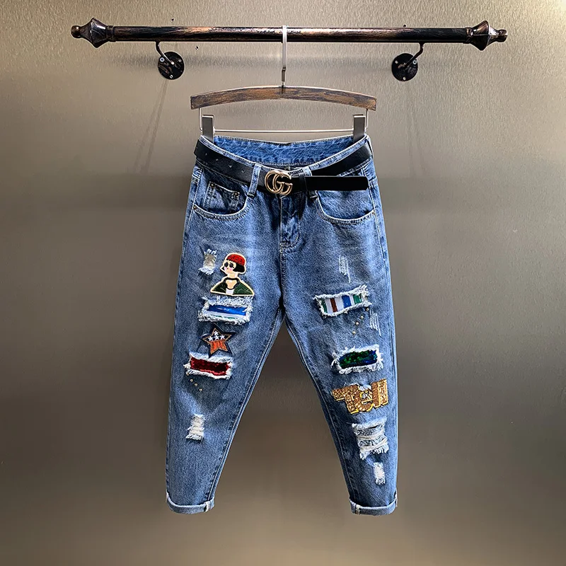 2021 New Feminine Jeans Streetwear Casual Straight Denim Pants Embroidery Beauty Hole Ankle-length Blue Long Jean Trousers
2021 New Feminine Jeans Streetwear Casual Straight Denim Pants Embroidery Beauty Hole Ankle-length Blue Long Jean Trousers