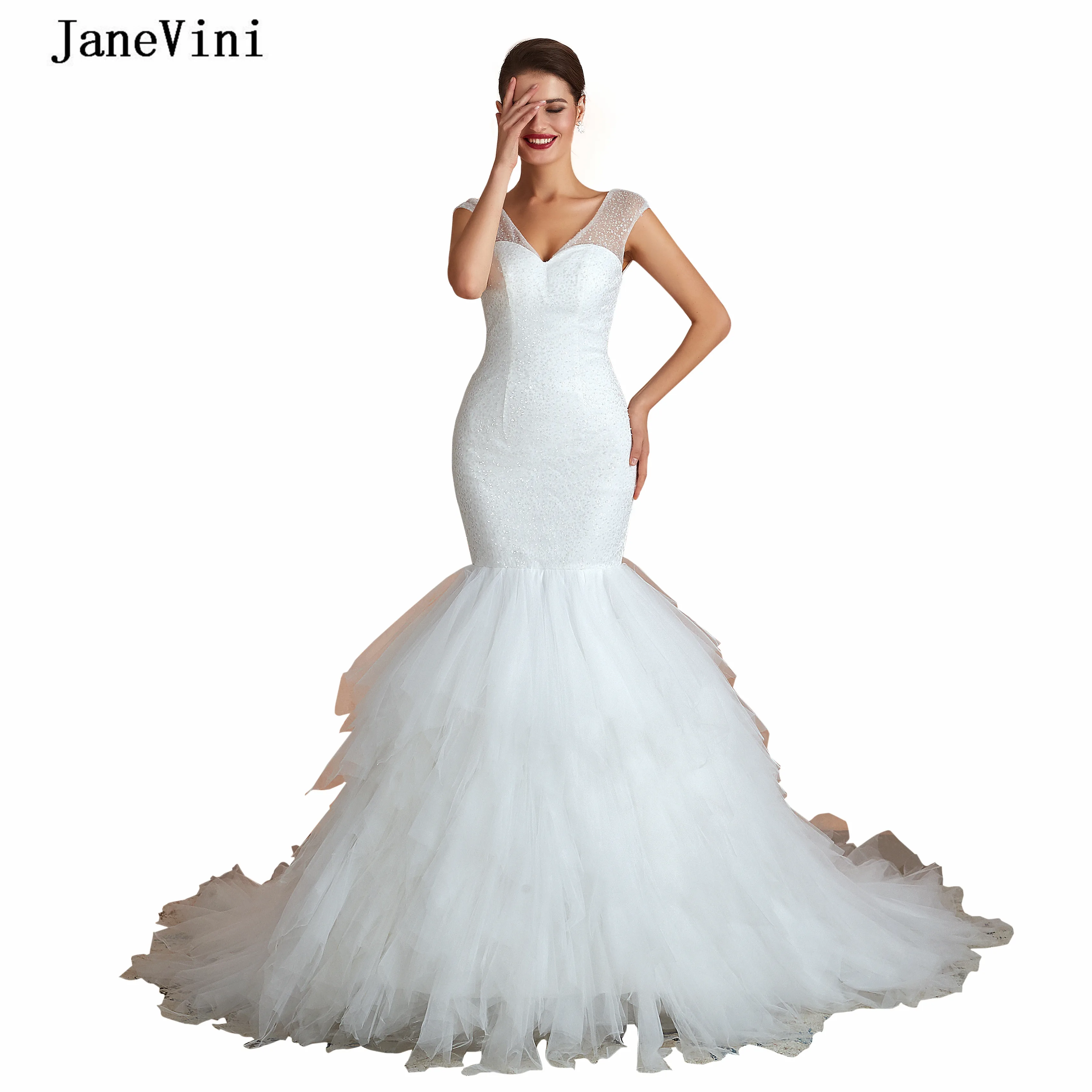 JaneVini Sexy Mermaid Beach Wedding Dresses Long V Neck Cap Sleeves Beading Backless African Tulle Bridal Gowns Vestido De Noiva
JaneVini Sexy Mermaid Beach Wedding Dresses Long V Neck Cap Sleeves Beading Backless African Tulle Bridal Gowns Vestido De Noiva