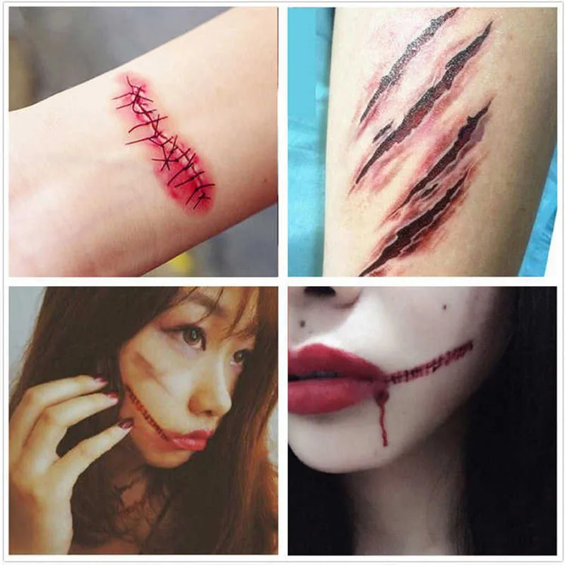 waterproof Scars Tattoos With Fake Scab Bloody Makeup Halloween Decoration Wound Scary Blood Injury Sticker Halloween party
waterproof Scars Tattoos With Fake Scab Bloody Makeup Halloween Decoration Wound Scary Blood Injury Sticker Halloween party