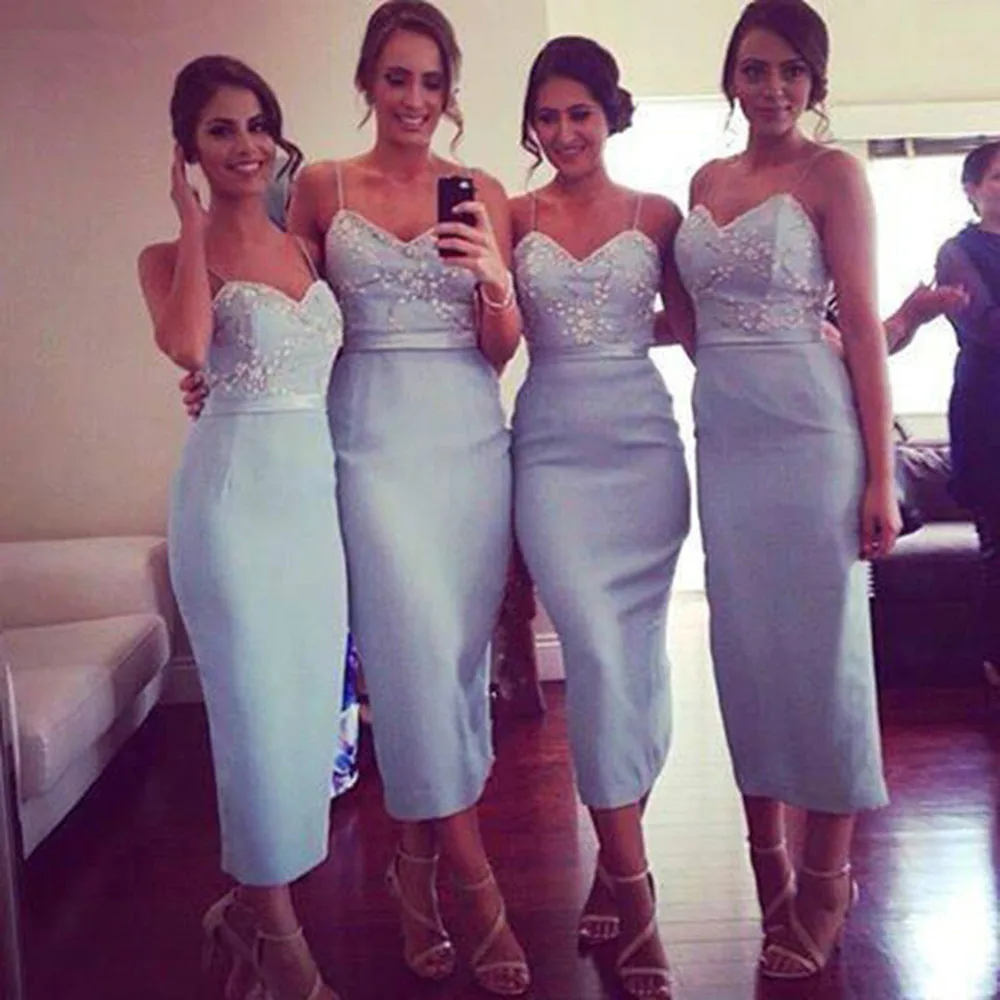 

New Spaghetti Straps Sheath Bridesmaid Dress New Arrival Sweetheart Ankle Length Formal Maid of Honor Gown Plus Size Custom Made