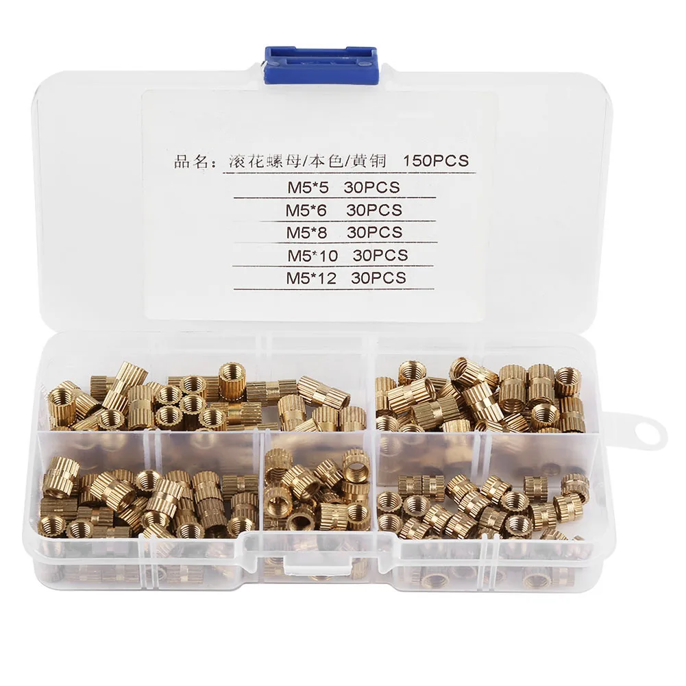 150Pcs M5 Brass Cylinder Knurled Nuts Threaded Insert Nuts Embedded Nuts Assortment Kit
150Pcs M5 Brass Cylinder Knurled Nuts Threaded Insert Nuts Embedded Nuts Assortment Kit