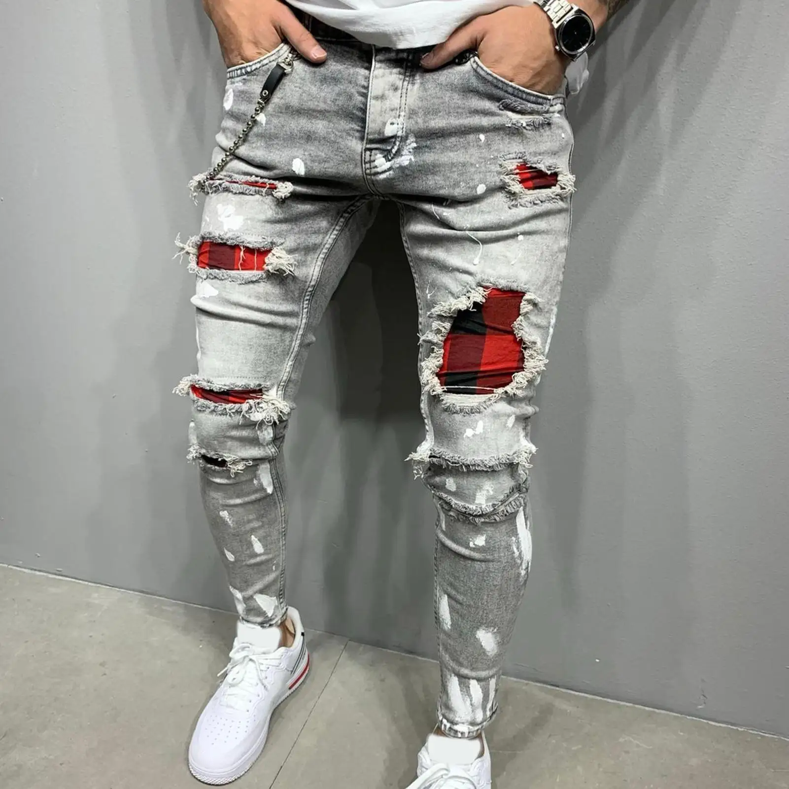 Fashion Men Jeans Solid Color Patchwork Skinny Fit Ripped Jeans Stretch Denim Pants Women clothing Streetwear мужские комплекты 
Fashion Men Jeans Solid Color Patchwork Skinny Fit Ripped Jeans Stretch Denim Pants Women clothing Streetwear мужские комплекты