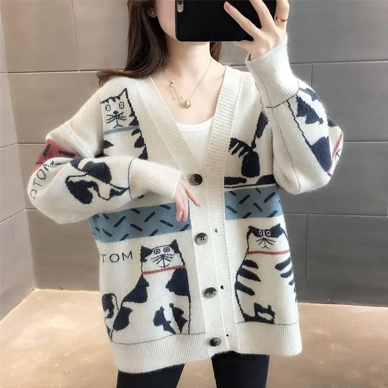 Ladies V-neck Cardigan Harajuku Sweater Jacket Female Funny Casual Loose Top Fashion Street All-match Long Sleeve Sweater Autumn
Ladies V-neck Cardigan Harajuku Sweater Jacket Female Funny Casual Loose Top Fashion Street All-match Long Sleeve Sweater Autumn