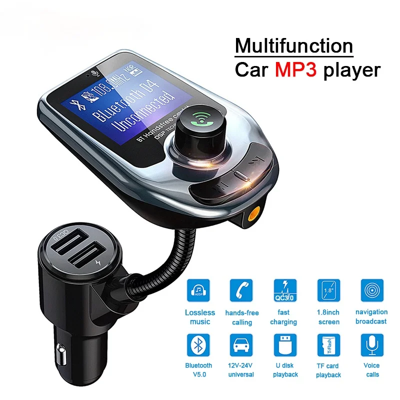 

New Mp3 Player Bluetooth Car Kit Music Player FM Transmitter Modulator with 3.0a Dual Usb Car Charger Speakers AUX Connection