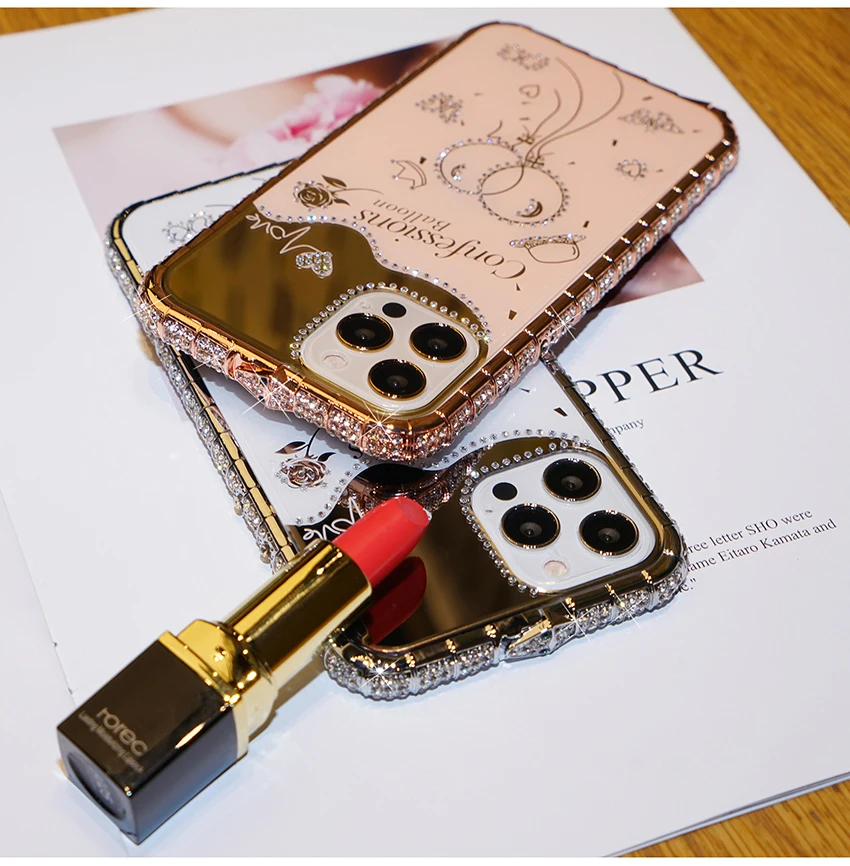 For iPhone 11 12 Pro Max 12 Mini X XR XS Case Bling Diamond Bumper Rhinestone Snake Inlay Metal Frame Mirror Makeup Back Cover
For iPhone 11 12 Pro Max 12 Mini X XR XS Case Bling Diamond Bumper Rhinestone Snake Inlay Metal Frame Mirror Makeup Back Cover