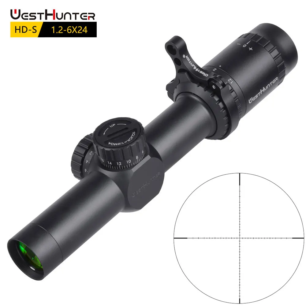 

WestHunter HD-S 1.2-6X24 Compact Scope Mil Dot Reticle Airsoft Hunting Riflescopes Turret Reset Lock Tactical Optical Sight .223