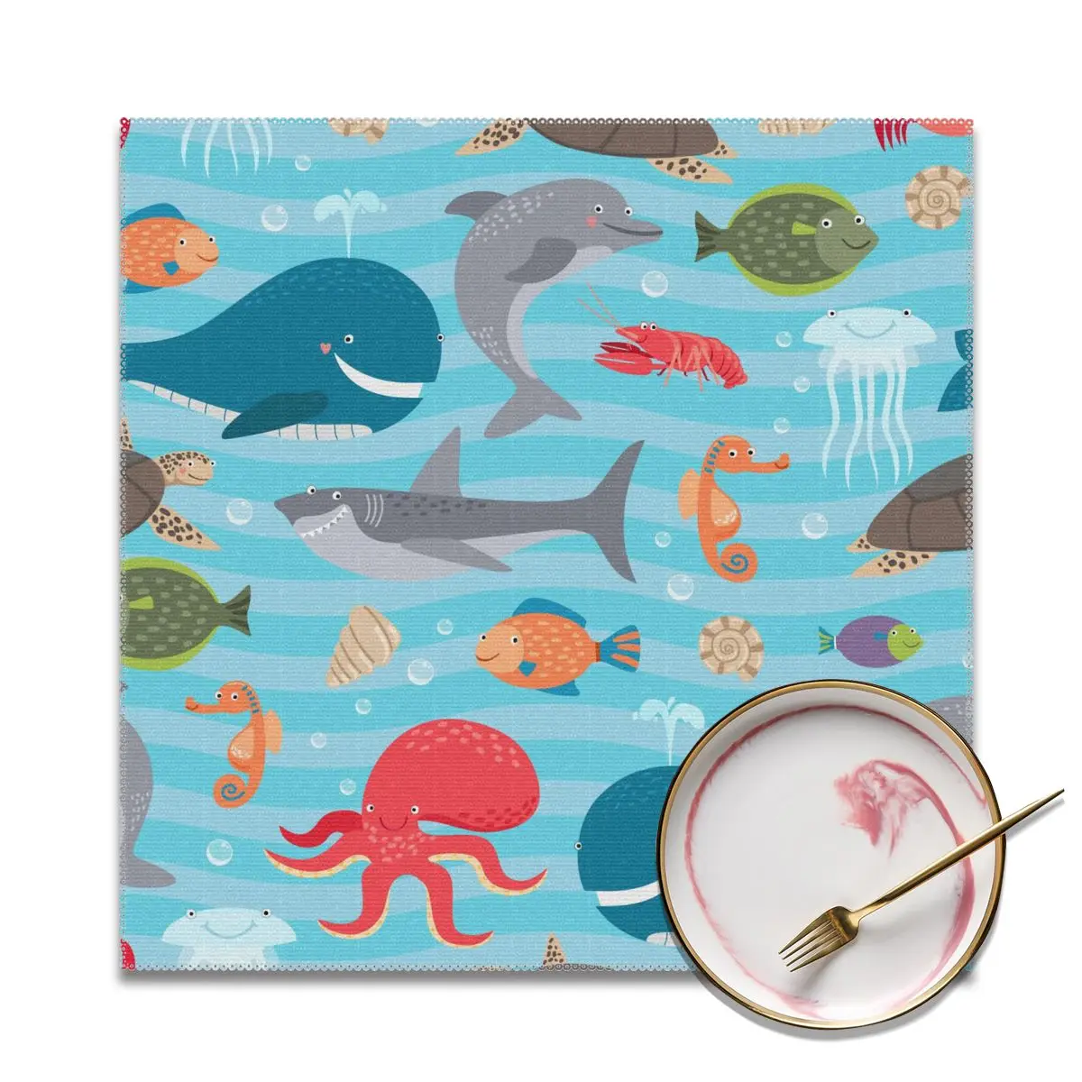 4pcs Placemat Polyester Dining Table Set Sea Creatures Kitchen Mats Coaster Non-slip Pad
4pcs Placemat Polyester Dining Table Set Sea Creatures Kitchen Mats Coaster Non-slip Pad