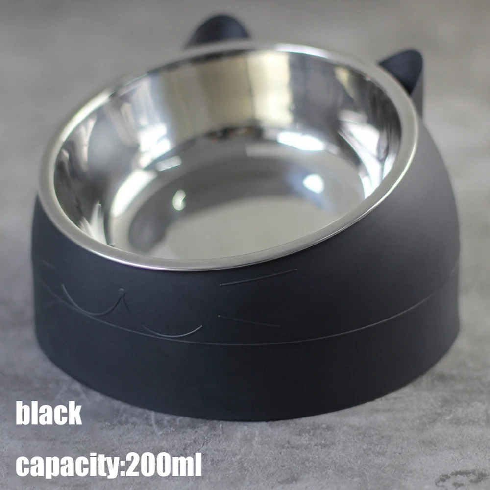 

Cat Dog Bowl 15 Degrees Tilted Stainless Steel Cat Food Container Non-slip Base Pet Water Feeder Safeguard Neck Puppy Cats Bowls