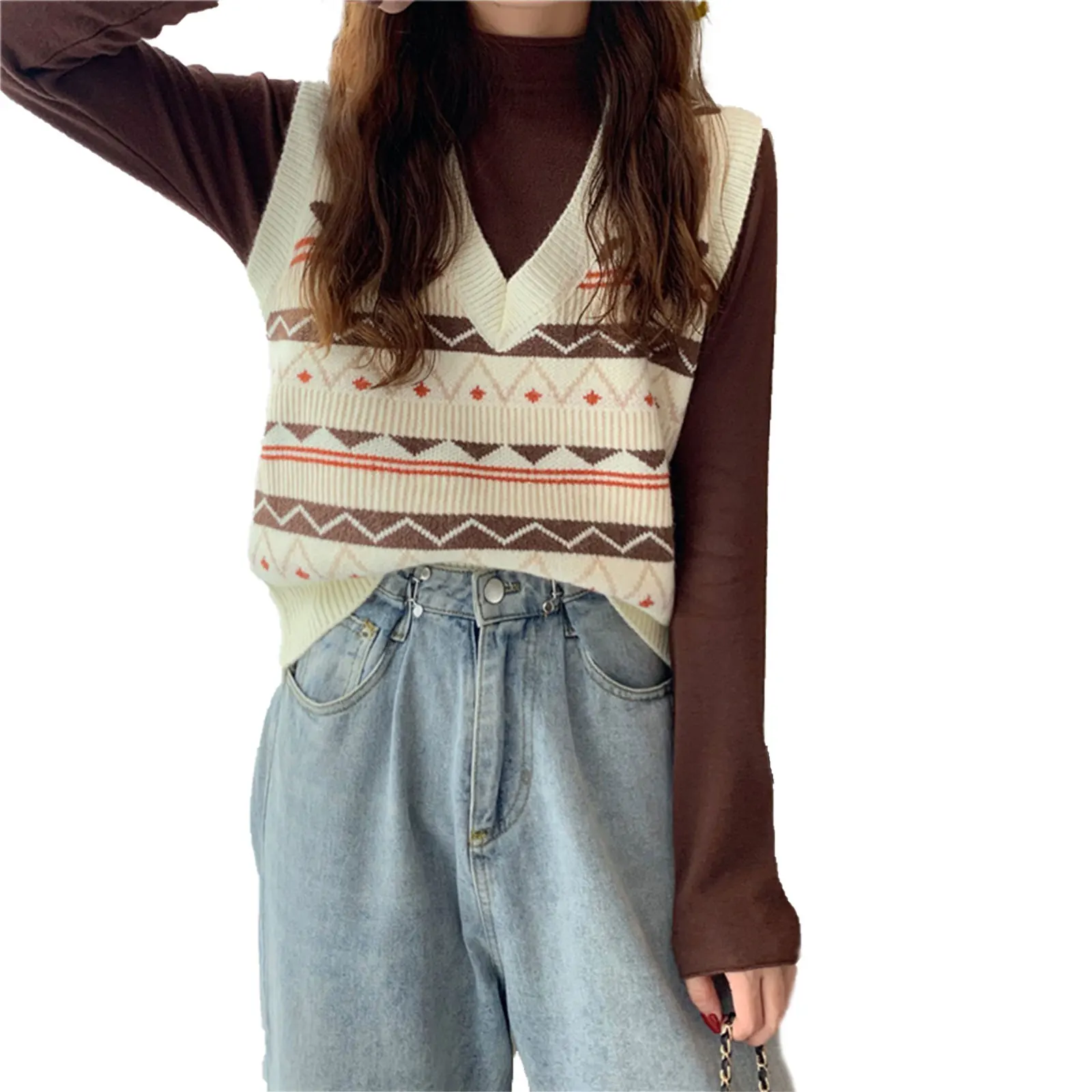 Retro Women’s V Neck Sweater Vest Vintage Casual Sleeveless Geometric Print Rib Knitted Loose Fit Top Winter Autumn Costume
Retro Women’s V Neck Sweater Vest Vintage Casual Sleeveless Geometric Print Rib Knitted Loose Fit Top Winter Autumn Costume