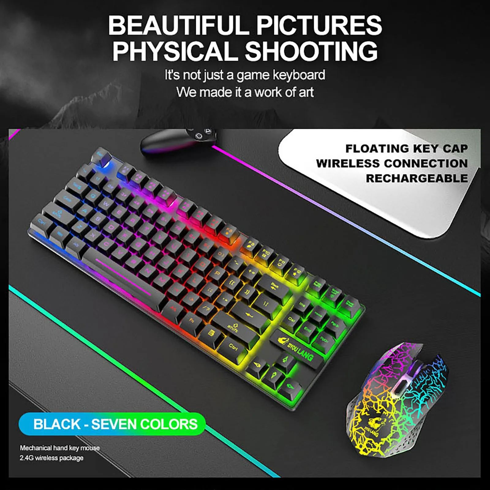 T87 2.4GHz wireless rechargeable RGB backlit gaming keyboard and mouse combo ergonomic | Компьютеры и офис
