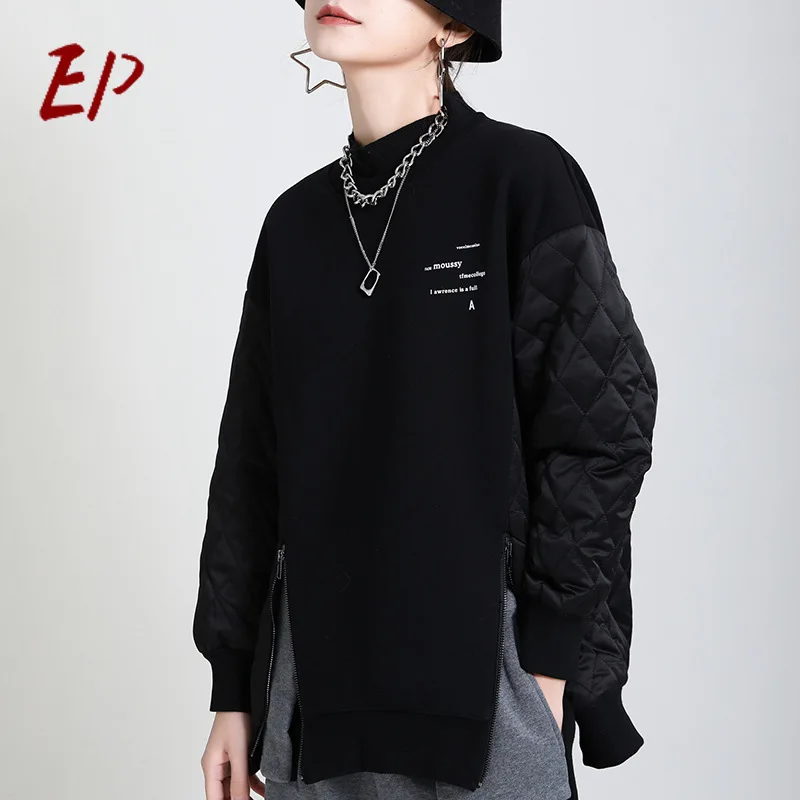 EP 2021 Female Fashion Spring New Black Cotton Long Sleeve Sweatshirt O-Neck Letter Splice Streetwear Women
EP 2021 Female Fashion Spring New Black Cotton Long Sleeve Sweatshirt O-Neck Letter Splice Streetwear Women