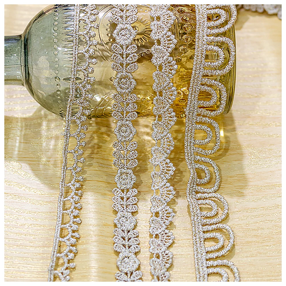 

Кружевная отделка, 10 ярдов, золотая нить, вышитая Водорастворимая Ткань, тканевая лента, лента, швейный материал M4F380