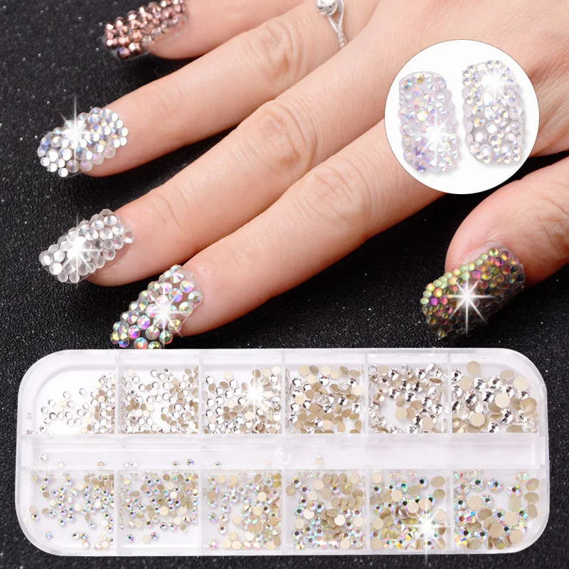 

12 Boxes / Set of AB Crystal Rhinestone Diamond Gem 3D Glitter Dazzling Colours Nail Art Decoration Beautiful Girls