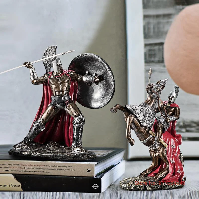 

Ancient Roman Spartan Warrior Statue Resin Crafts Antique Greek God Of War Sculpture Hero Figurine Model Vintage Home Ornaments