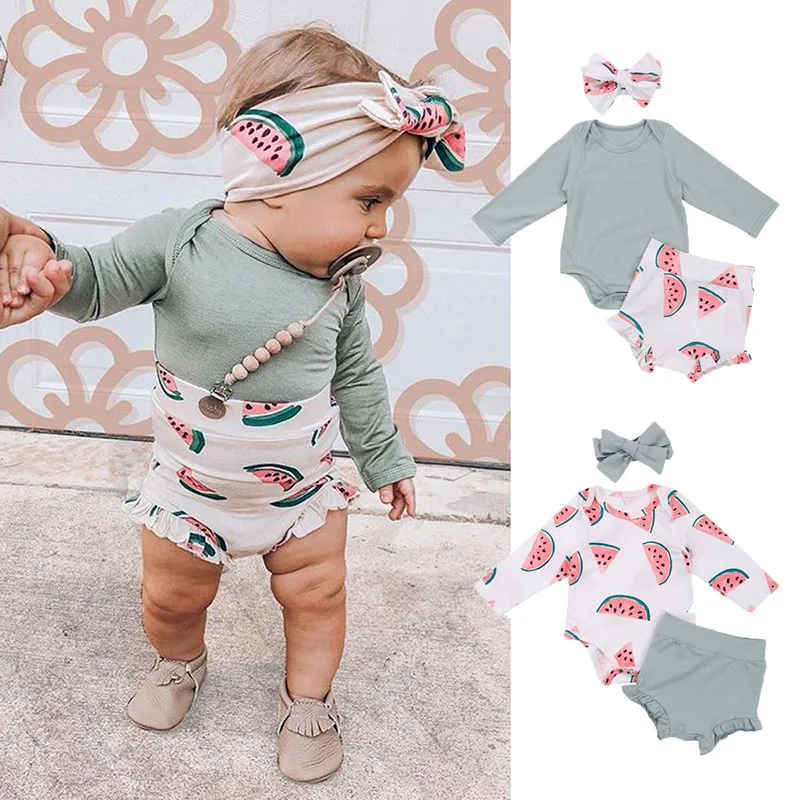 3pcs Infants Baby Girl Clothing Set Long Sleeve Romper Shorts Suit Watermelon Printed Casual Headband for Newborn Toddlers 0-18M
3pcs Infants Baby Girl Clothing Set Long Sleeve Romper Shorts Suit Watermelon Printed Casual Headband for Newborn Toddlers 0-18M