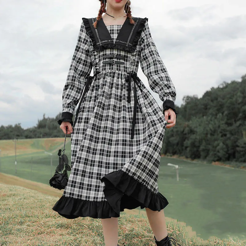 Plaid Long Sleeve Vintage Dress Korean Women's Autumn Dress Women Ruffles Kawaii Midi Dress Casual Lace-Up
Plaid Long Sleeve Vintage Dress Korean Women's Autumn Dress Women Ruffles Kawaii Midi Dress Casual Lace-Up