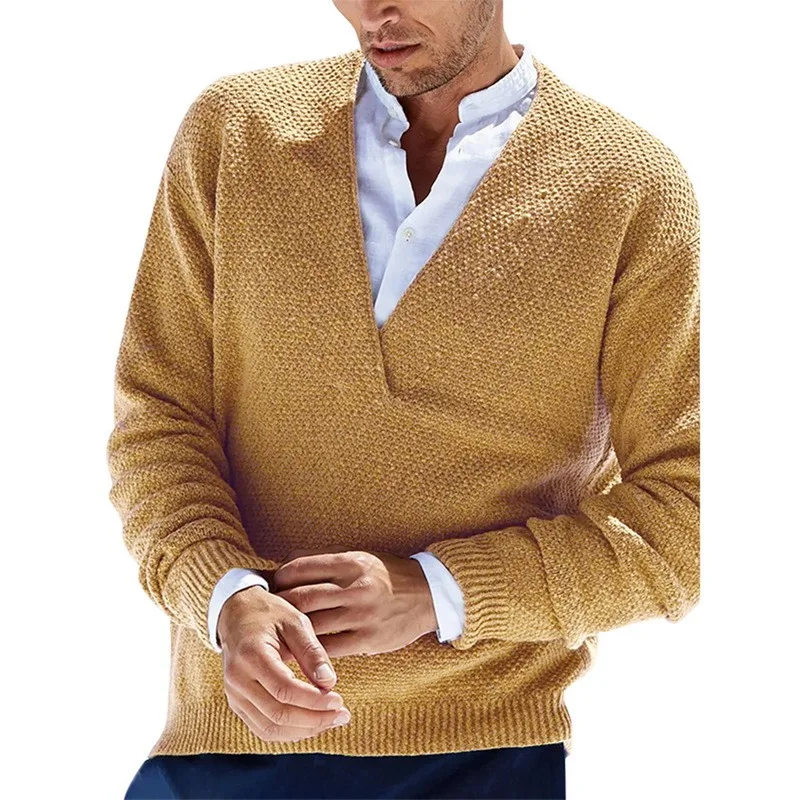 2021 spring and autumn brand new European and American men's Pullover solid color long sleeve V-neck knitted sweater
2021 spring and autumn brand new European and American men's Pullover solid color long sleeve V-neck knitted sweater