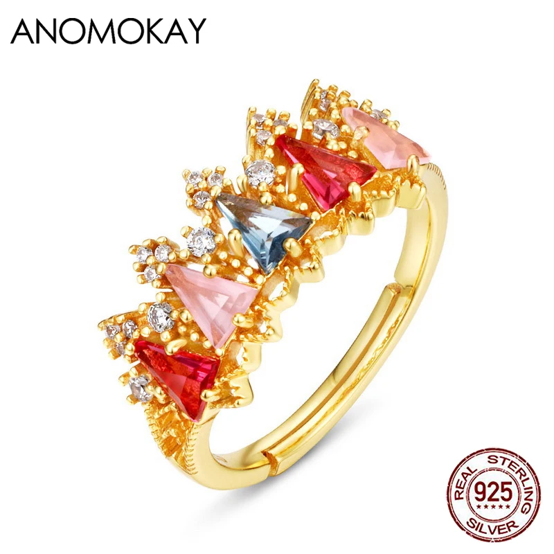 Anomokay Luxury Multicolor Triangle Crystal Gold Color Crown Rings for Women Girl Genuine 925 Sterling Silver Free Size Ring
Anomokay Luxury Multicolor Triangle Crystal Gold Color Crown Rings for Women Girl Genuine 925 Sterling Silver Free Size Ring