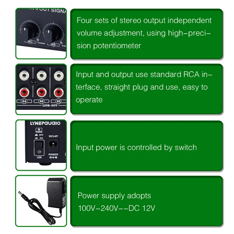 HOT HIFI Lossless 1 in 4 Out Audio Stereo Signal Amplifier Allocator,Independent Output, Volume Adjustment-US Plug
HOT HIFI Lossless 1 in 4 Out Audio Stereo Signal Amplifier Allocator,Independent Output, Volume Adjustment-US Plug