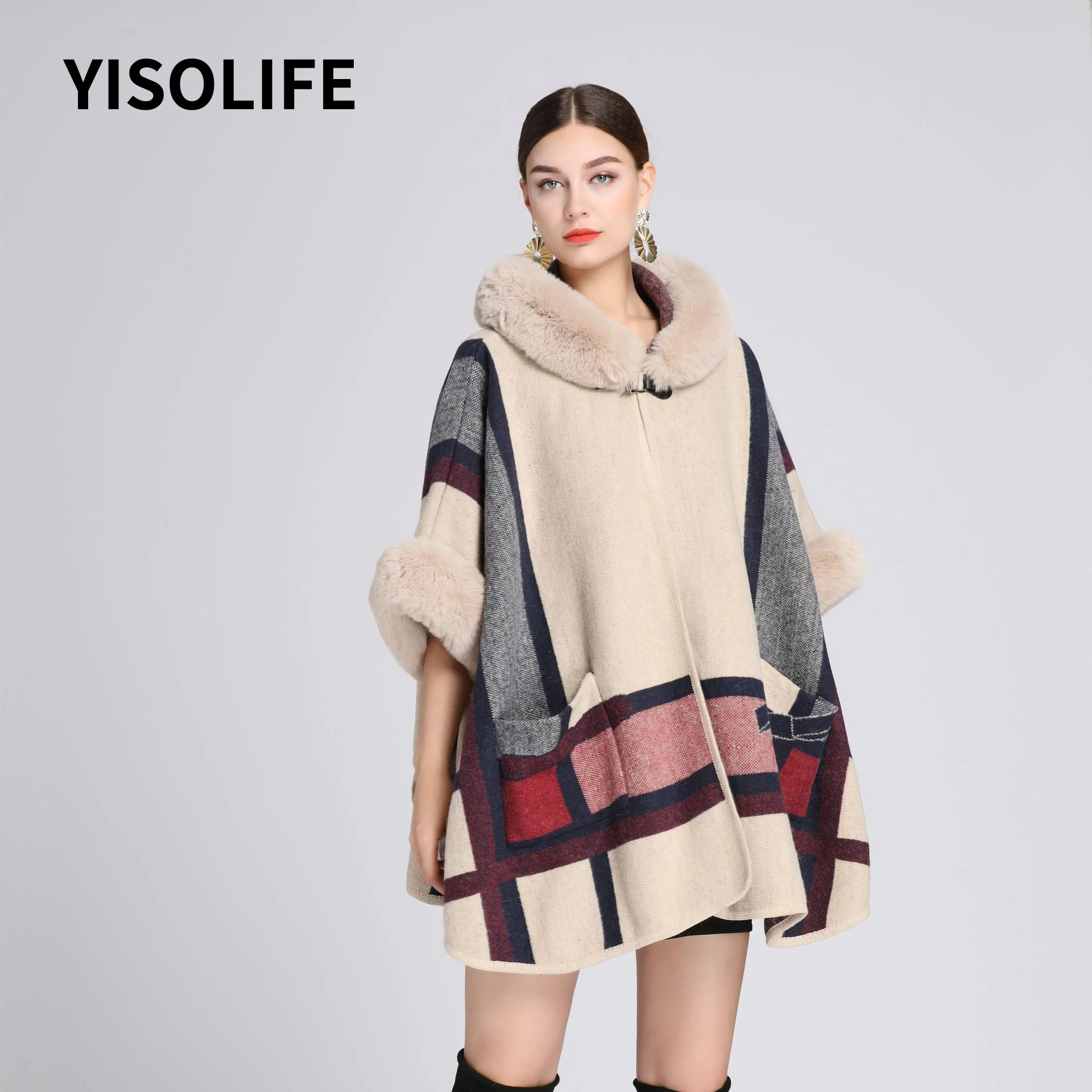 YISOLIFE Ponchos Autumn And Winter Lmitation Rex Rabbit Fur Collar Hooded Shawl Caps Miss Jacquard Woolen Coat Lady Cardigan
YISOLIFE Ponchos Autumn And Winter Lmitation Rex Rabbit Fur Collar Hooded Shawl Caps Miss Jacquard Woolen Coat Lady Cardigan