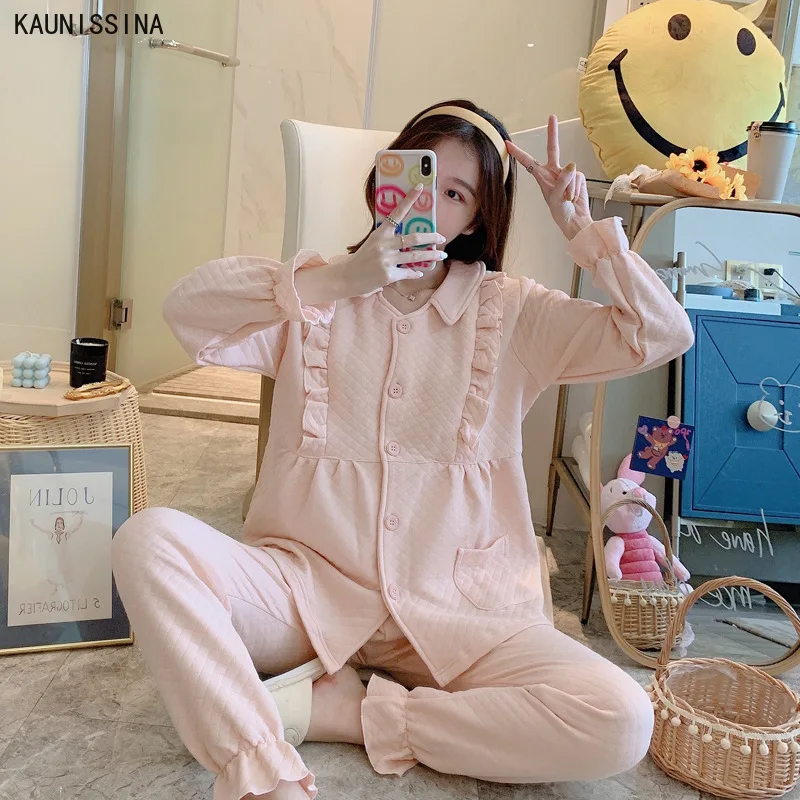 Women Pajamas Set Autumn Winter Pregnant Wear Thick Warm Nursing Homewear Turn Down Collar Buttons Pocket Pajama Suit Loungewear
Women Pajamas Set Autumn Winter Pregnant Wear Thick Warm Nursing Homewear Turn Down Collar Buttons Pocket Pajama Suit Loungewear