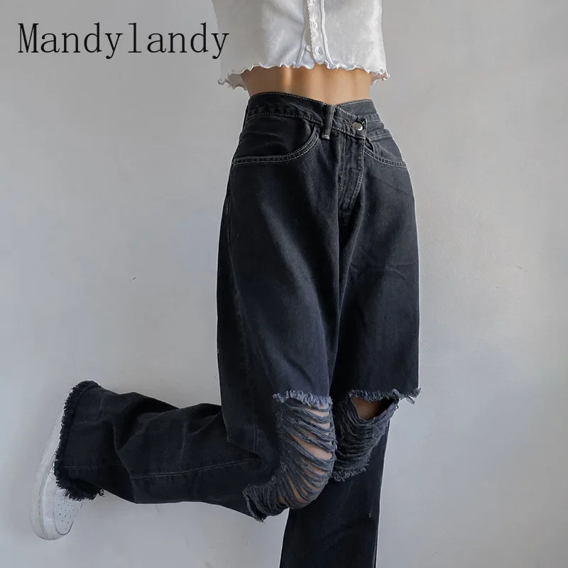 Mandylandy Casual Vintage Boyfriend Wide Leg Blue Jeans Trousers Women's High Waist Jeans Loose Ripped Hole Denim Pants
Mandylandy Casual Vintage Boyfriend Wide Leg Blue Jeans Trousers Women's High Waist Jeans Loose Ripped Hole Denim Pants