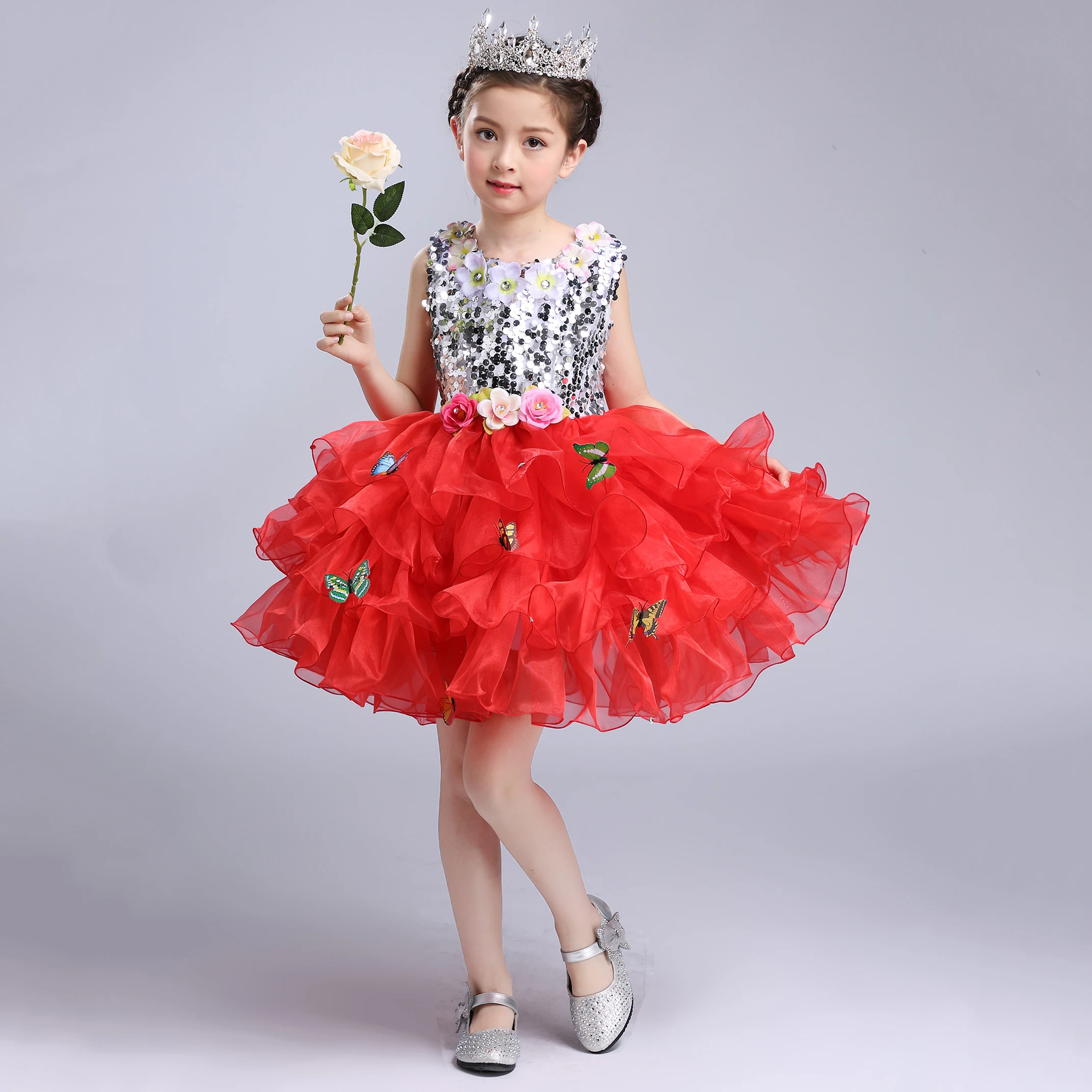 TB48 Flower Belted Junior Bridesmaid Dresses Sequines Girl Tulle for Wedding Party White Pageant Dress Girls | Детская одежда и