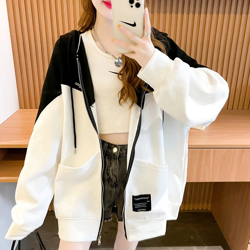 Mid-length Women's Hoodie Color block letters zipper Women's Sweatshirt Loose oversized Women's Top Fashion Girl coat
Mid-length Women's Hoodie Color block letters zipper Women's Sweatshirt Loose oversized Women's Top Fashion Girl coat