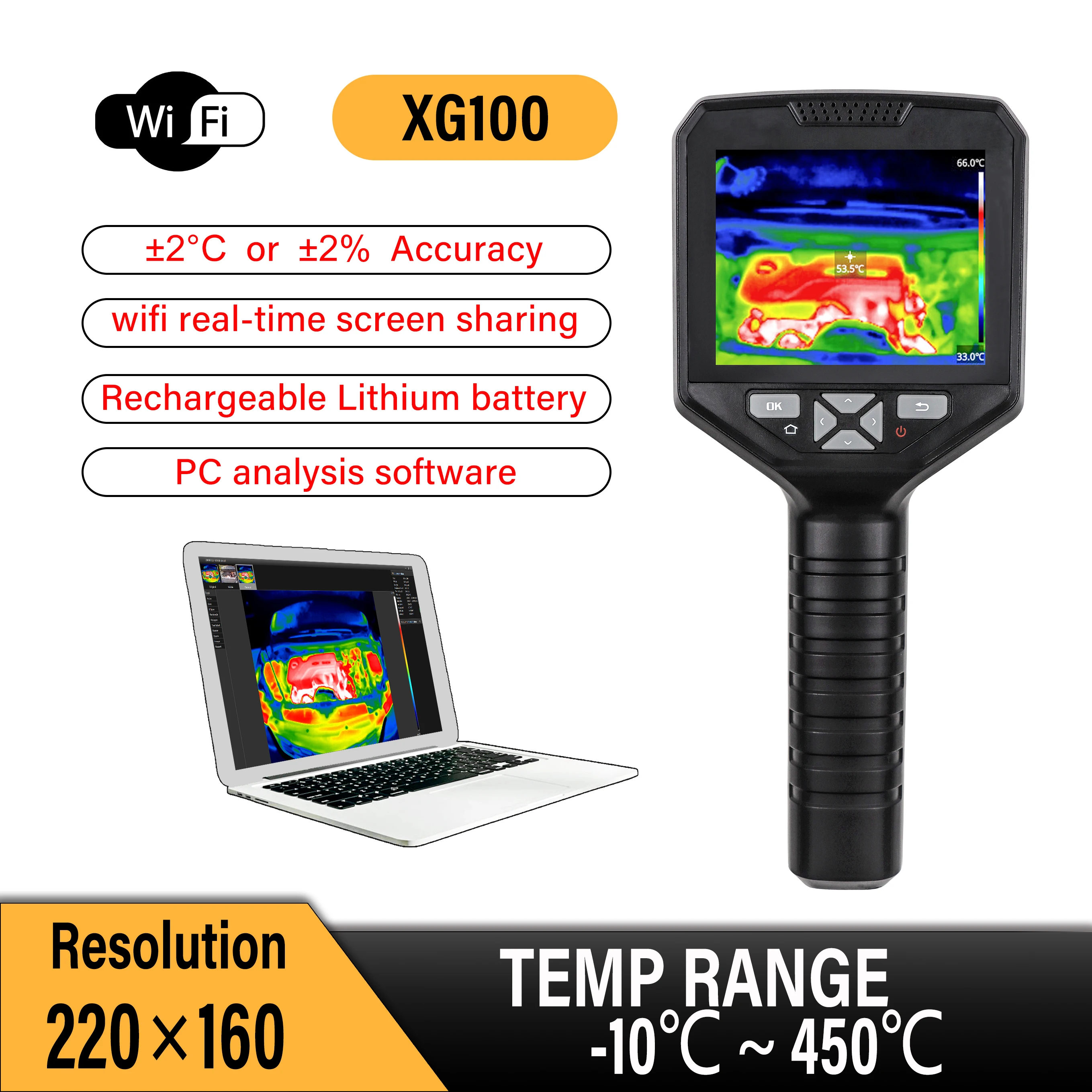 Infrared Thermal Imager Handheld Thermal Imaging Camera 220*160 Pixels Industry Thermography HD Floor Wall Heating Pipe Test
Infrared Thermal Imager Handheld Thermal Imaging Camera 220*160 Pixels Industry Thermography HD Floor Wall Heating Pipe Test
